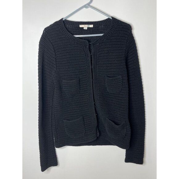 Boden Black Chunky Thick Knit‎ Sweater Jacket Cardigan Patch Pockets Size 8 - Picture 1 of 7